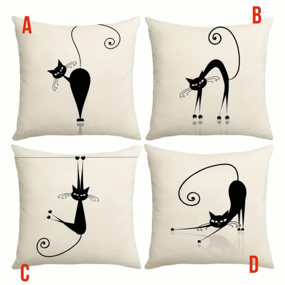 Cartoon Black Cat Throw Pillow Cover  18” x 18” - Pick 1 - NWT